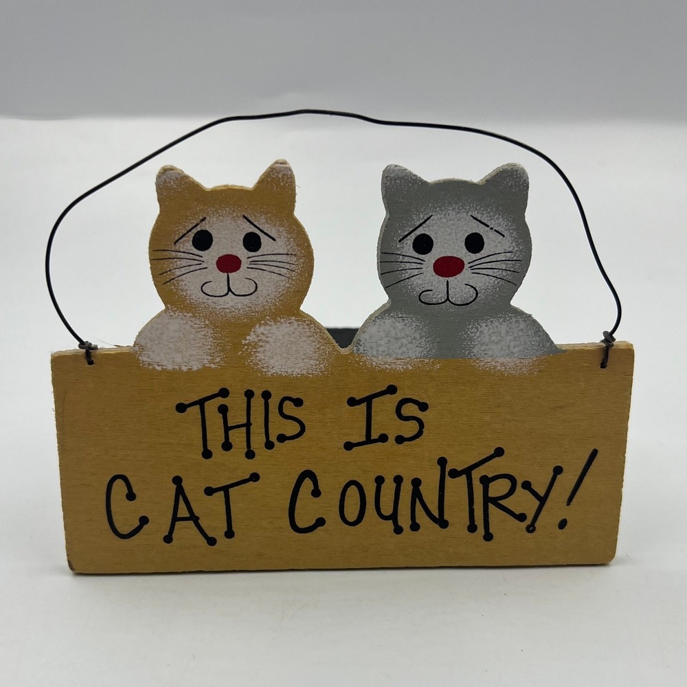 Vintage Folk Art Wood Cat Sign This Is Cat Country Rustic Wall Decor 5.5 Inch